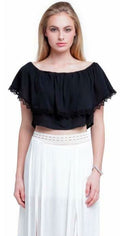 Gypsy Spell Black Off-the-Shoulder Ruffle  Crop Top
