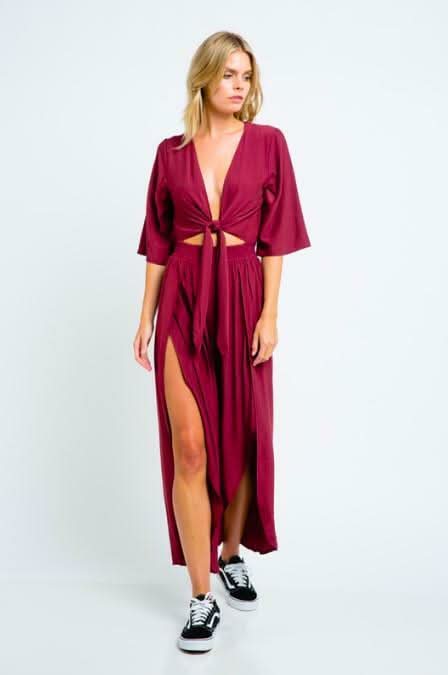 Frankie Burgundy Front Tie Jumpsuit
