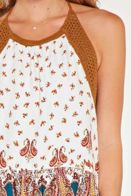 Erica Ivory Floral Print Crochet Halter Top