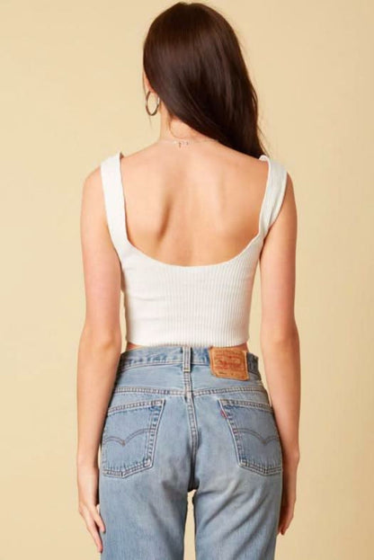 Gege White Cropped Tank Top