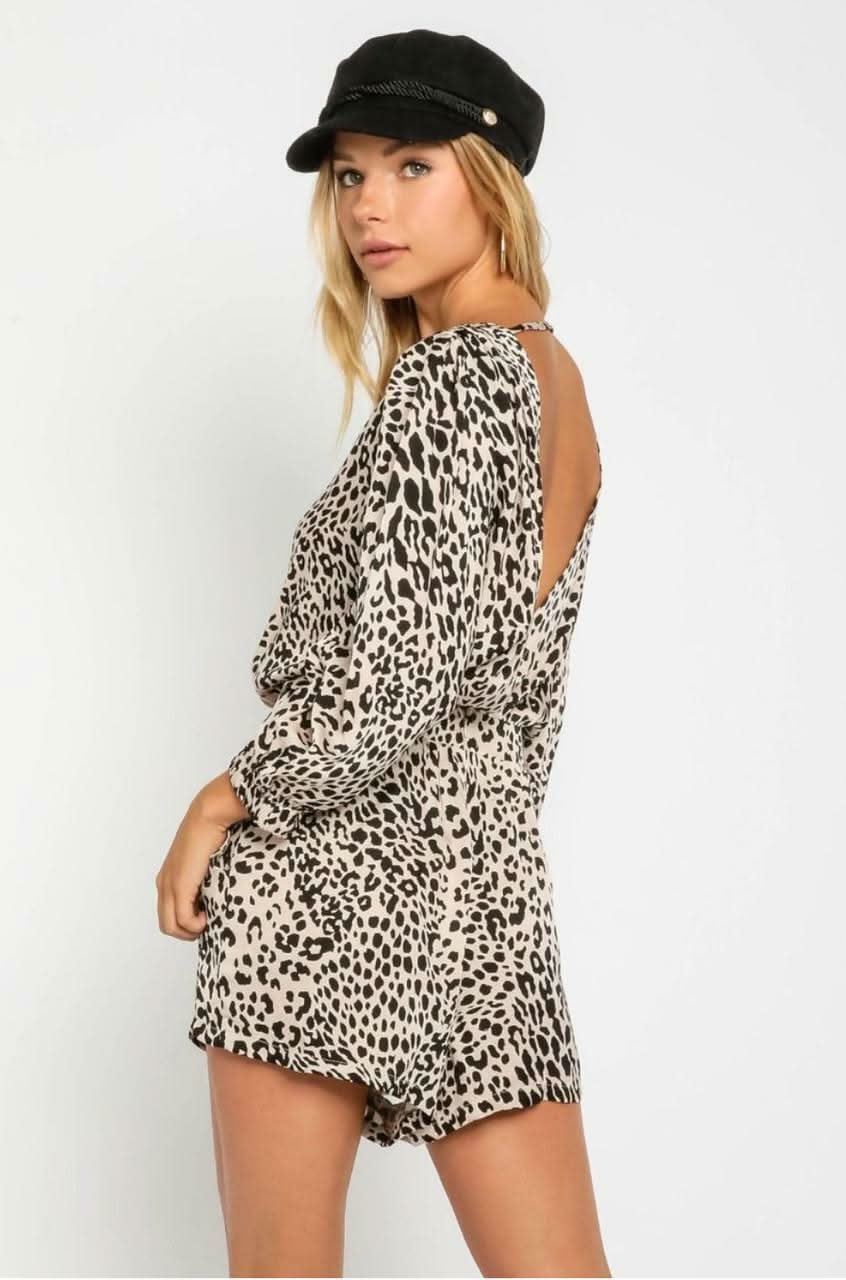 Janice Black and Cream Leopard Print Romper