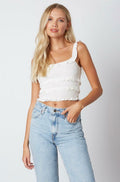 Copa White Smocked Cropped Tank Top