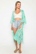 Daydream Mint and Aqua Leaf Print Kimono