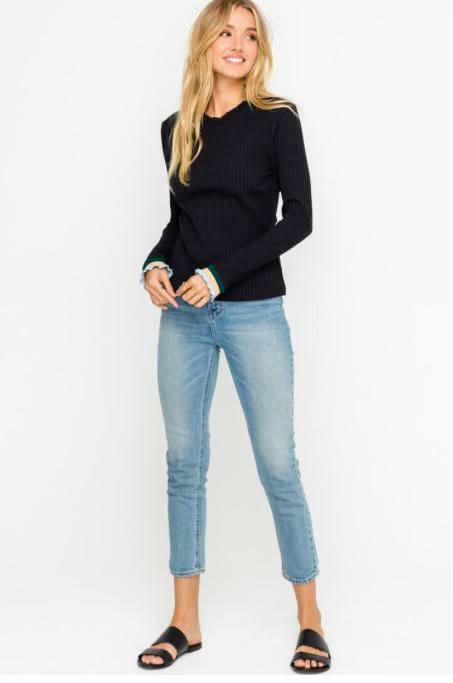 Lola Black Ribbed Long Sleeve Top