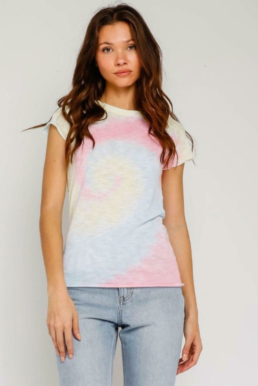 Groovy Vibes Girlfriend Pink and Blue Tie-Dye Tee