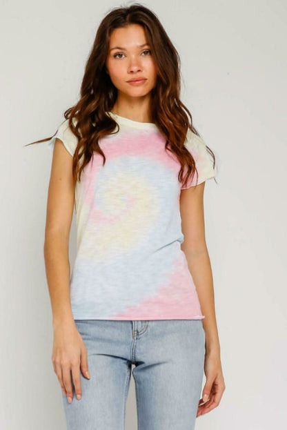 Groovy Vibes Girlfriend Pink and Blue Tie-Dye Tee