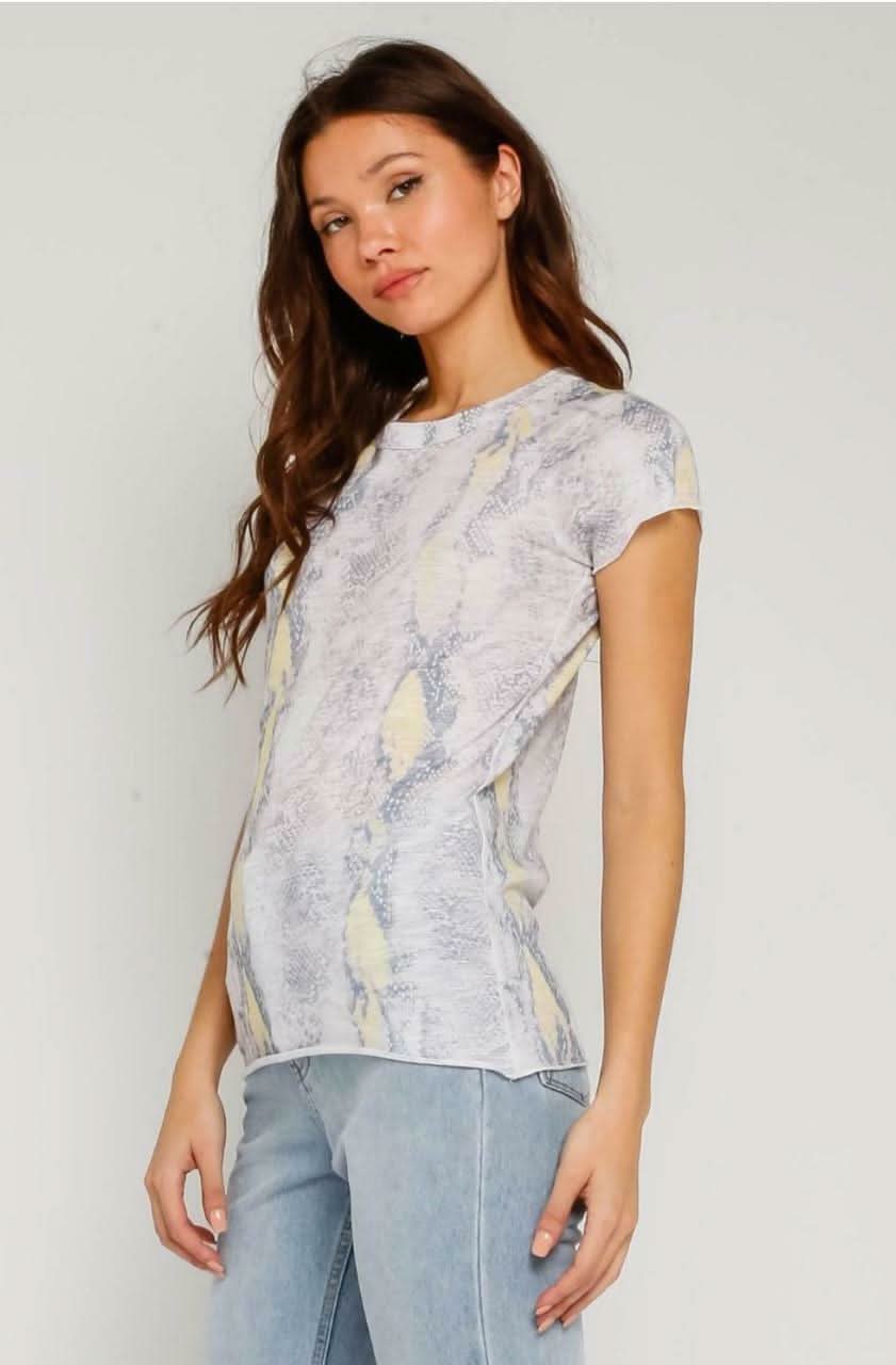 Groovy Vibes Girlfriend Blush and Yellow Snake Print Tee