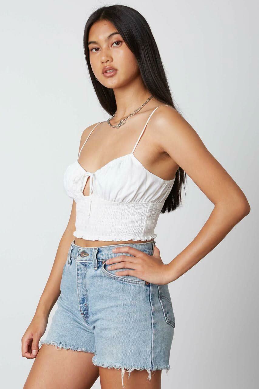 Hope White Smocked Cutout Crop Top