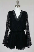 Danielle Black Lace Bell Sleeve Romper