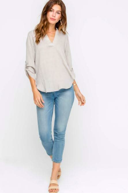 Just In Time Taupe Roll Tab Sleeve Top