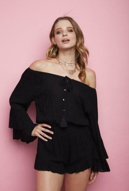 Full Moon Black Off-The-Shoulder Romper