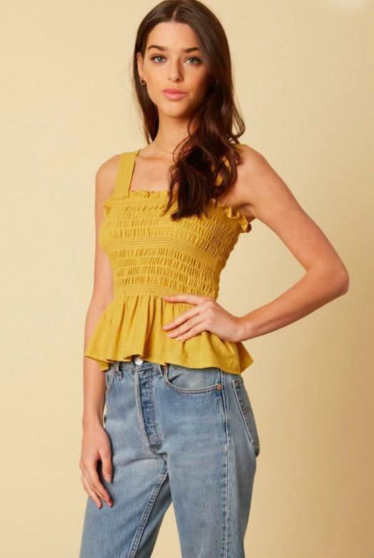 Elsa Mustard Peplum Tank Top