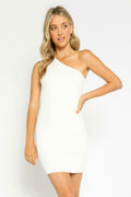 Lucky Me White One-Shoulder Sweater Mini Dress