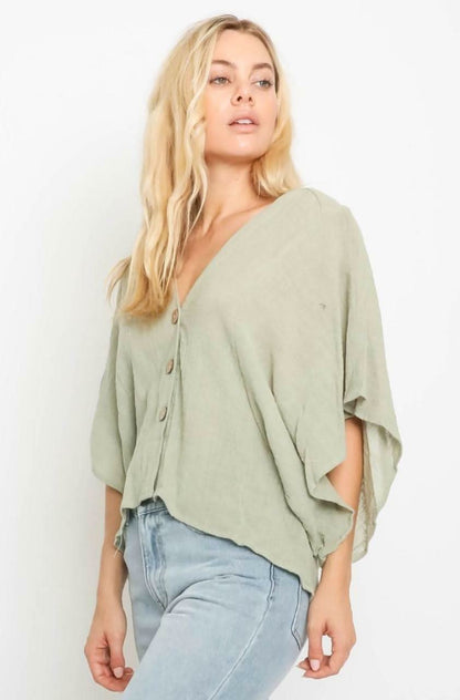 Dana Sage Green Button Down Poncho Top
