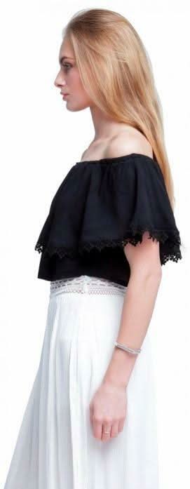 Gypsy Spell Black Off-the-Shoulder Ruffle  Crop Top