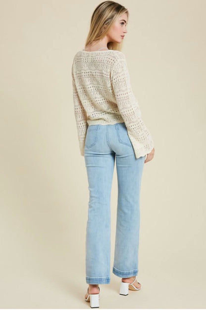 Laurna Cream Crochet Bell Sleeve Sweater Top