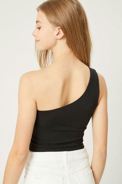 Elsa Black One-Shoulder Cropped Tank Top