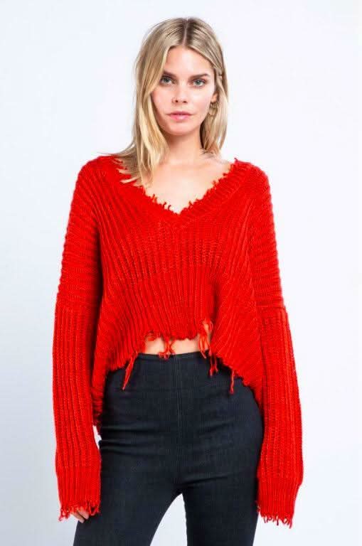 Lexi Red Ripped Sweater