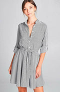 Emily Black and White Striped Skater Shirt Dress