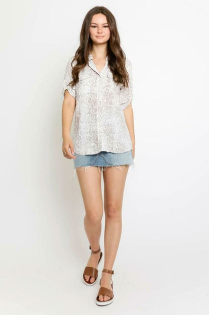 Elsa Khaki Snake Print Button-Up Top