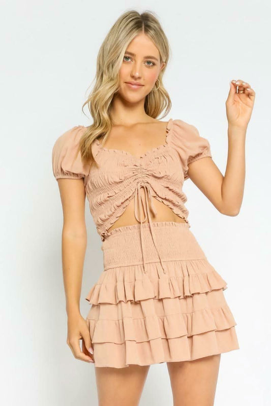 Daybreak Sandy Beige Drawstring Crop Top