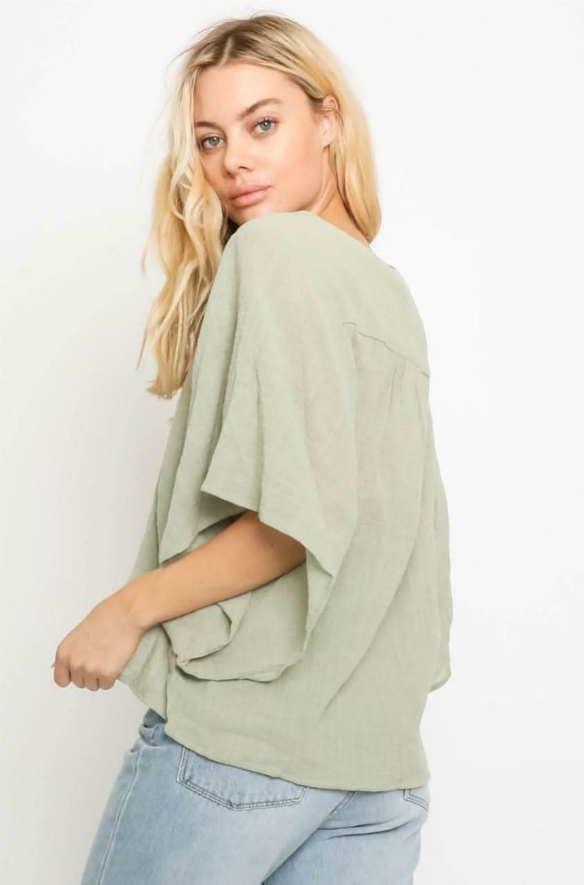 Dana Sage Green Button Down Poncho Top