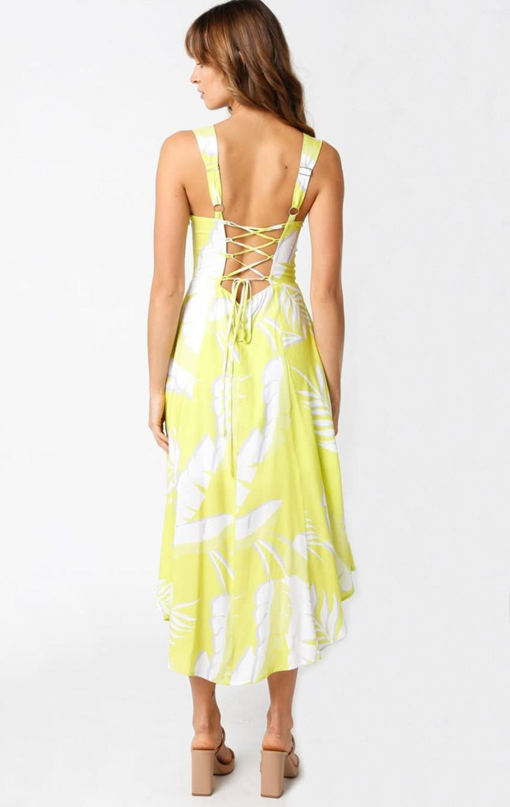 Ios Lime Floral Corset Midi Dress