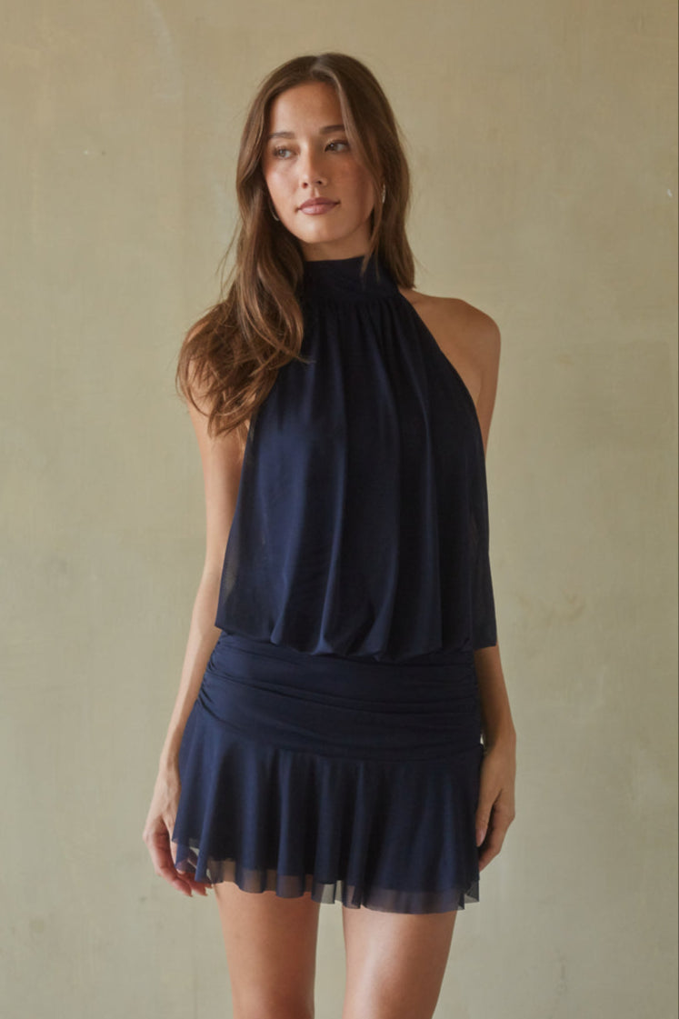Journi High Neck Mesh Mini Dress