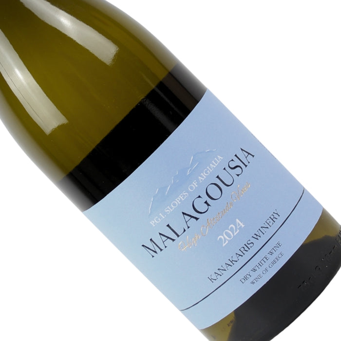 Wine bottle with 'Malagousia' label on a white background