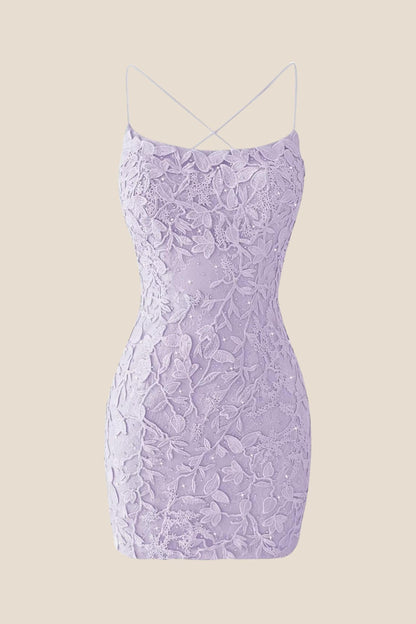 Light Blue Lace Straps Tight Mini Dress