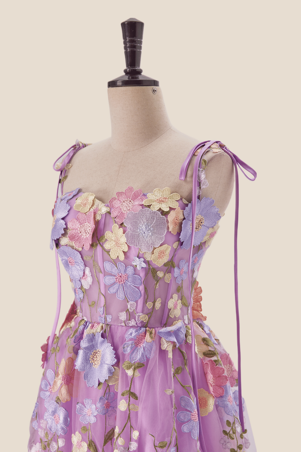 Lilac 3D Floral Tea Length Party Dress