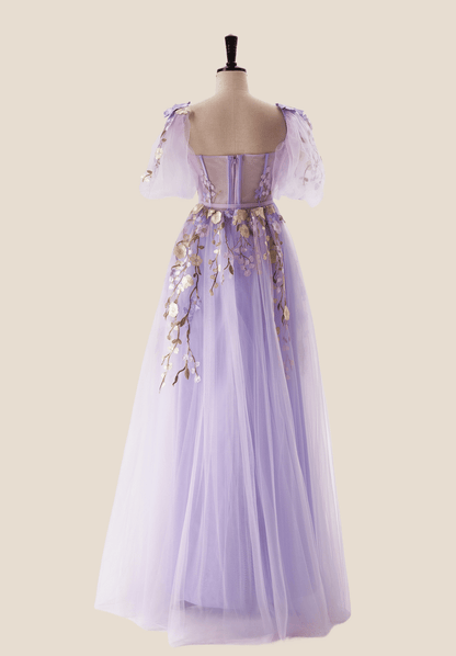 Lavender Floral Corset A-line Long Dress
