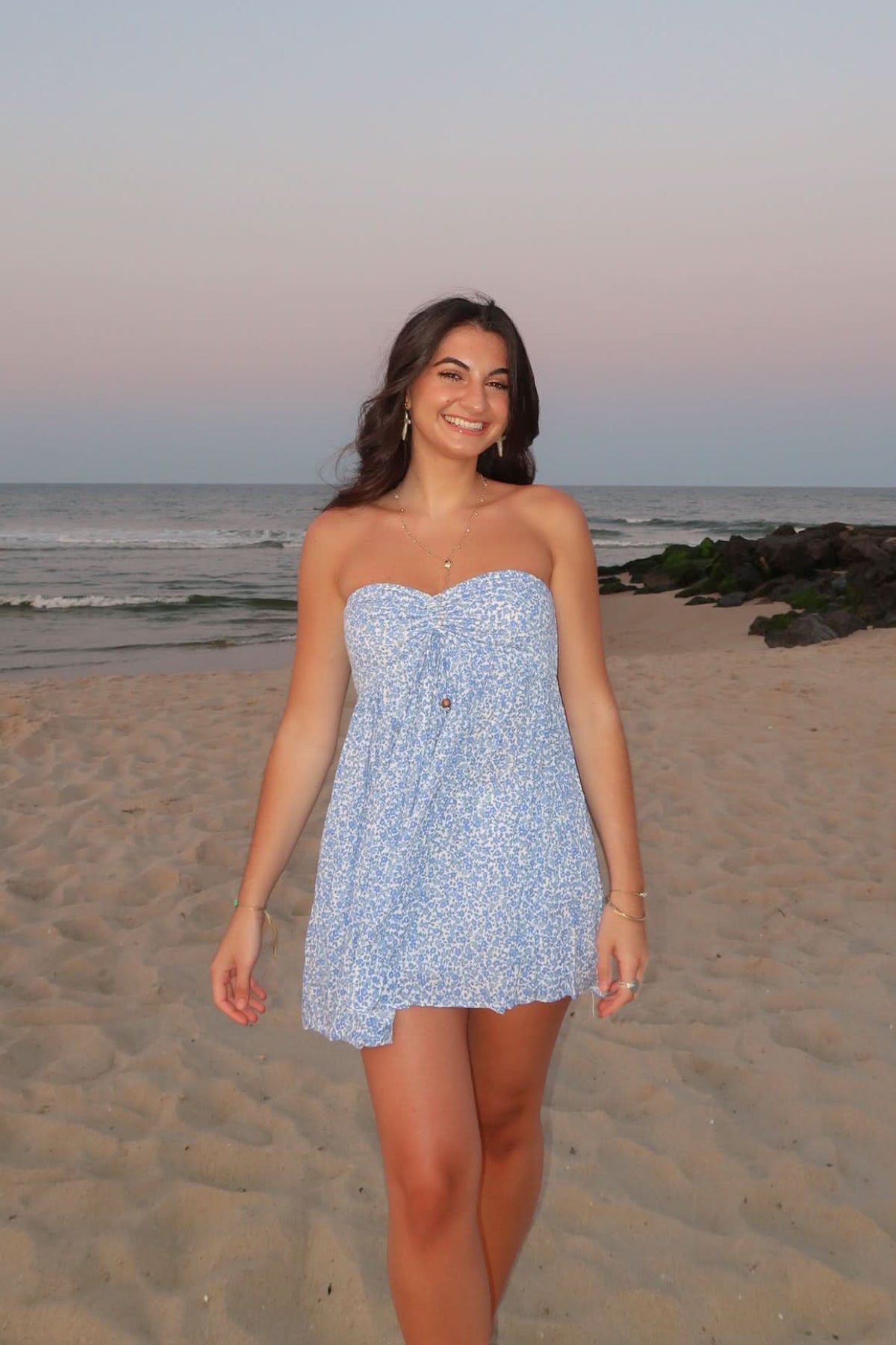 Lena Blue Floral Print Strapless Mini Dress
