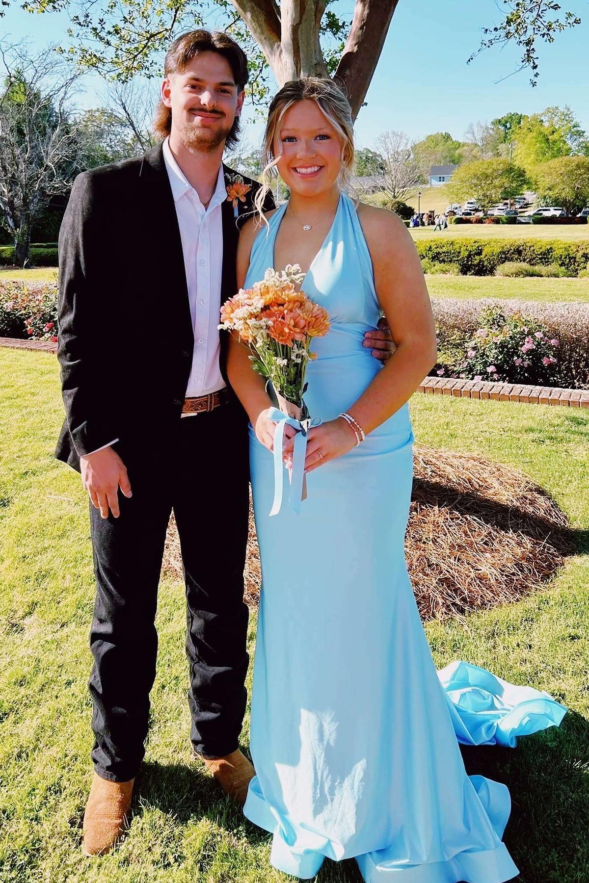 Halter Sage Fitted Long Formal Dress