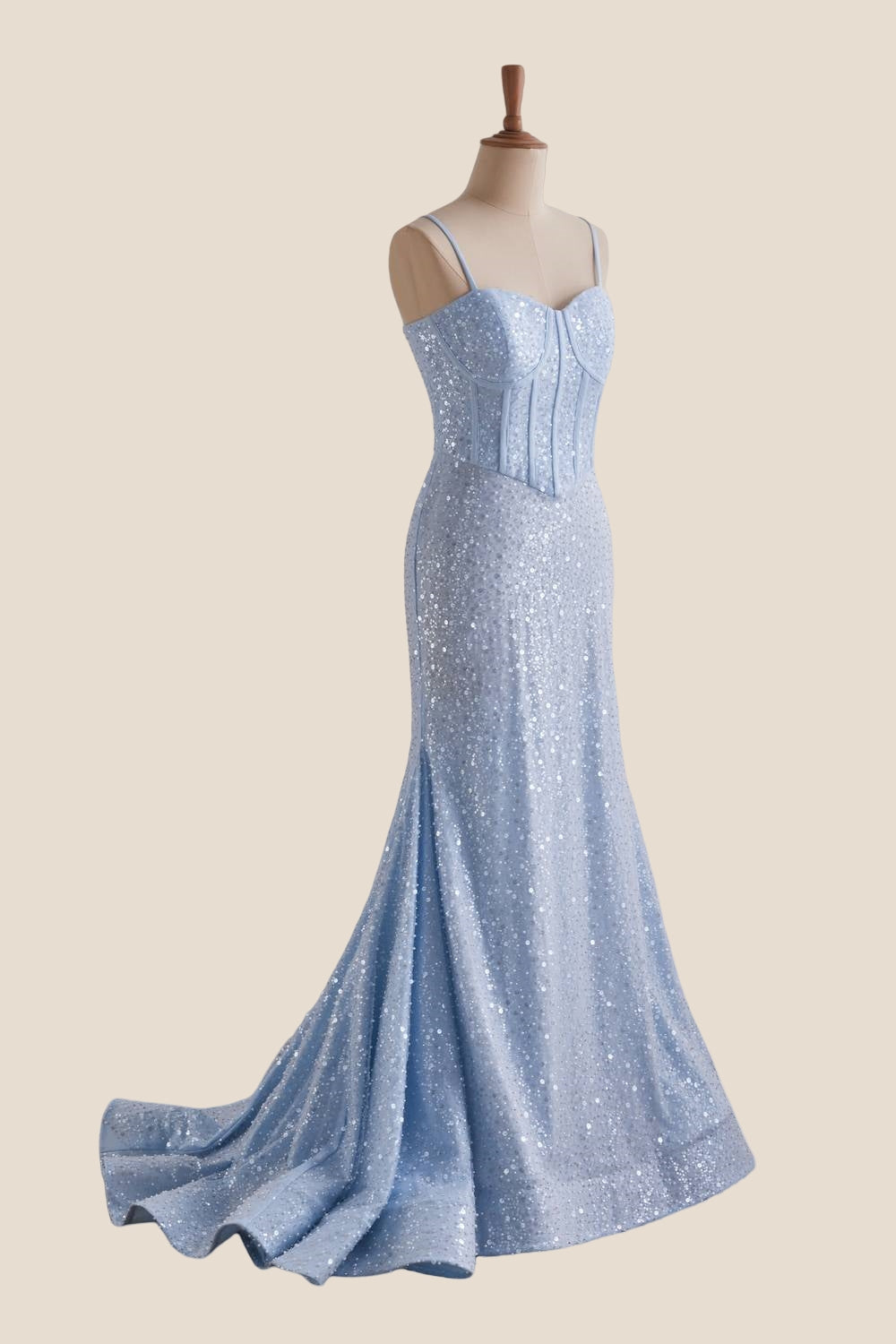 Light Blue Sequin Mermaid Long Formal Dress