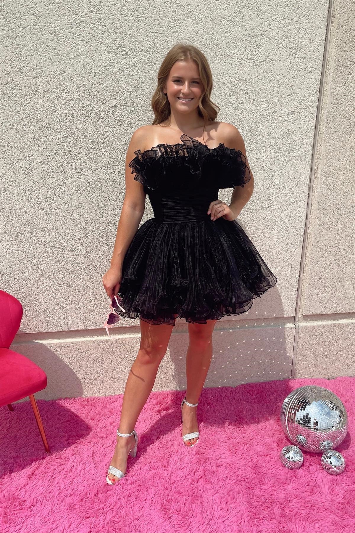 Blue Fit and Flare Ruffles A-line Short Dress