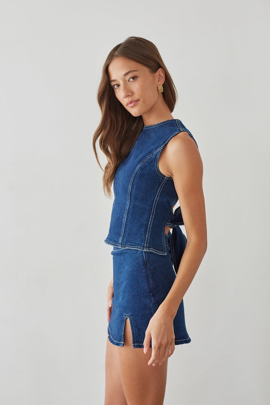 Maggie High Waist Denim Skort