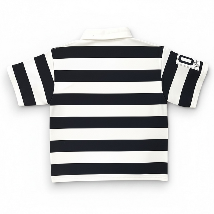 Black Majestik athletic team rugby patched polo shirt with rhinestone details, casual men's T-shirt featuring sporty style.