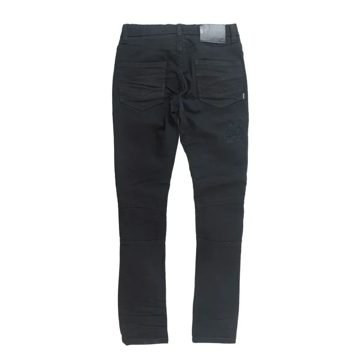 Makobi Kids Rick Biker black denim jeans for kids, featuring classic denim style and biker-inspired design.