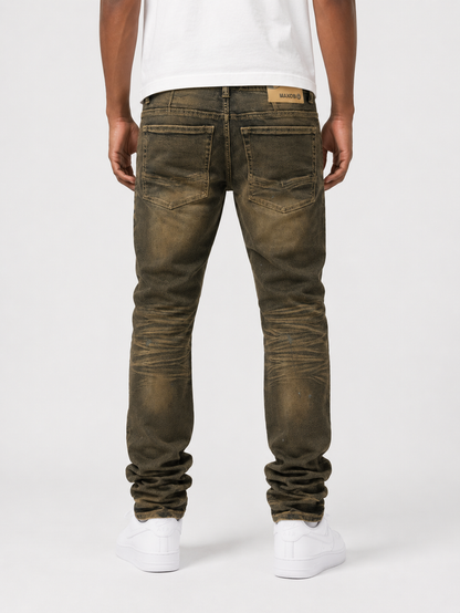 Makobi Lorenzino vintage wash denim jeans, shown in natural light with detailed stitching and classic fit.