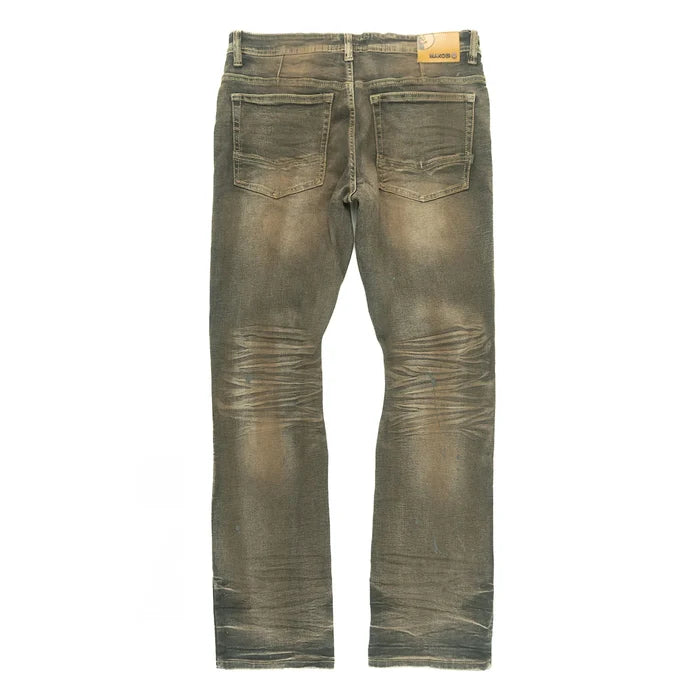 Makobi Lorenzino vintage wash denim jeans, front view showing classic fit and faded blue denim fabric.