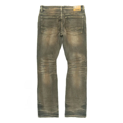 Makobi Lorenzino vintage wash denim jeans, front view showing classic fit and faded blue denim fabric.