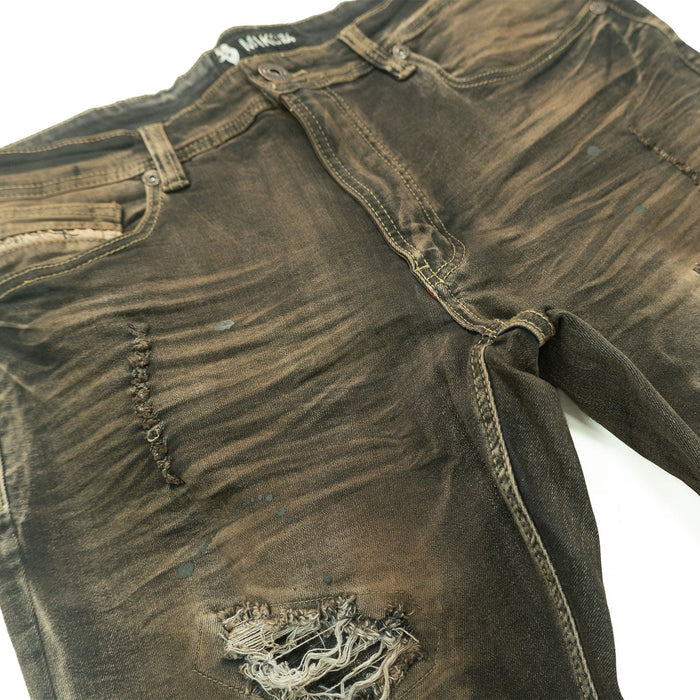 Makobi Lorenzino vintage wash denim jeans, showing classic fit and faded blue denim fabric with subtle stitching details.