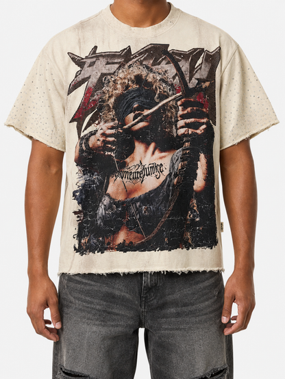 Men's BKYS Faith cropped rhinestone T-shirt in off-white, showcasing rhinestone details and casual tee style.