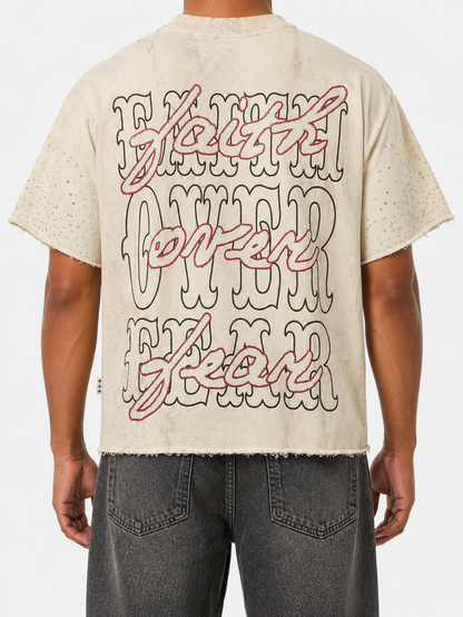 Men's BKYS Faith cropped rhinestone T-shirt in off white, featuring rhinestone embellishments and a relaxed fit.