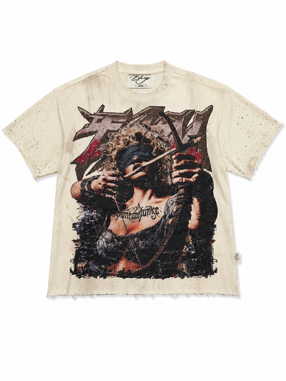 Men's BKYS Faith cropped rhinestone T-shirt in off-white, featuring rhinestone embellishments and a casual fit.