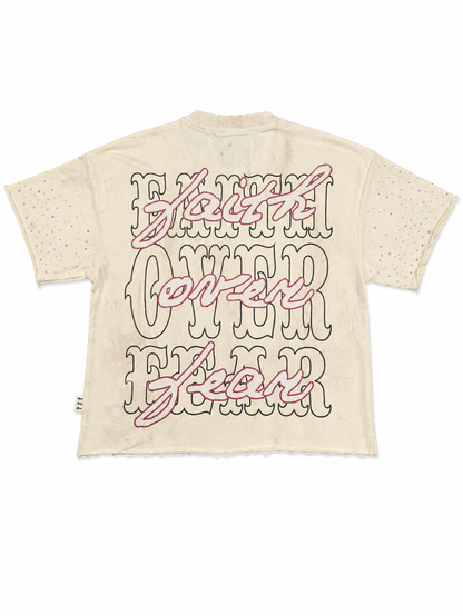 Off-white men's BKYS Faith cropped rhinestone T-shirt with graphic design and short sleeves, casual style tee image