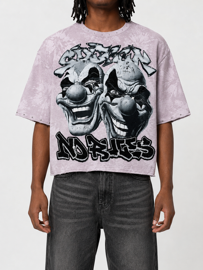 Men's lavender BKYS Sinner Club cropped rhinestone T-shirt, stylish tee with rhinestone details, casual men's fashion top.