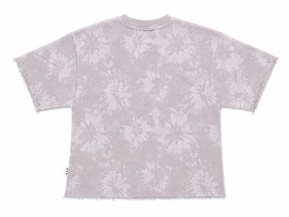 Men's lavender BKYS Sinner Club cropped rhinestone T-shirt with bold graphic design and short sleeves.
