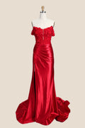 Off the Shoulder Floral Appliques Ruched Mermaid Formal Dress